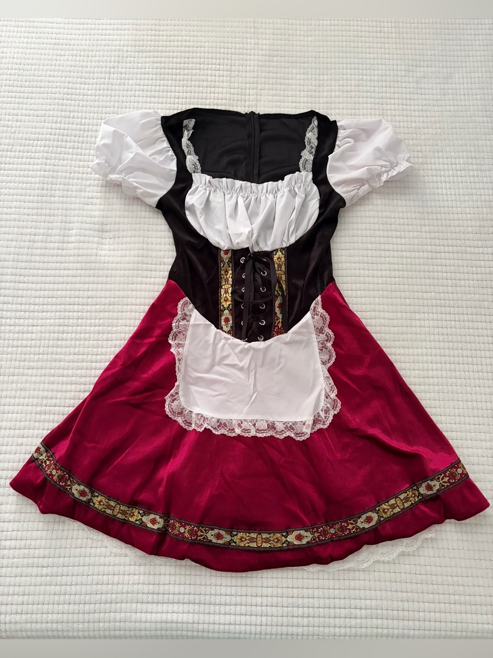 Red & Black Oktoberfest Dirndl Dress with White Apron Size S
